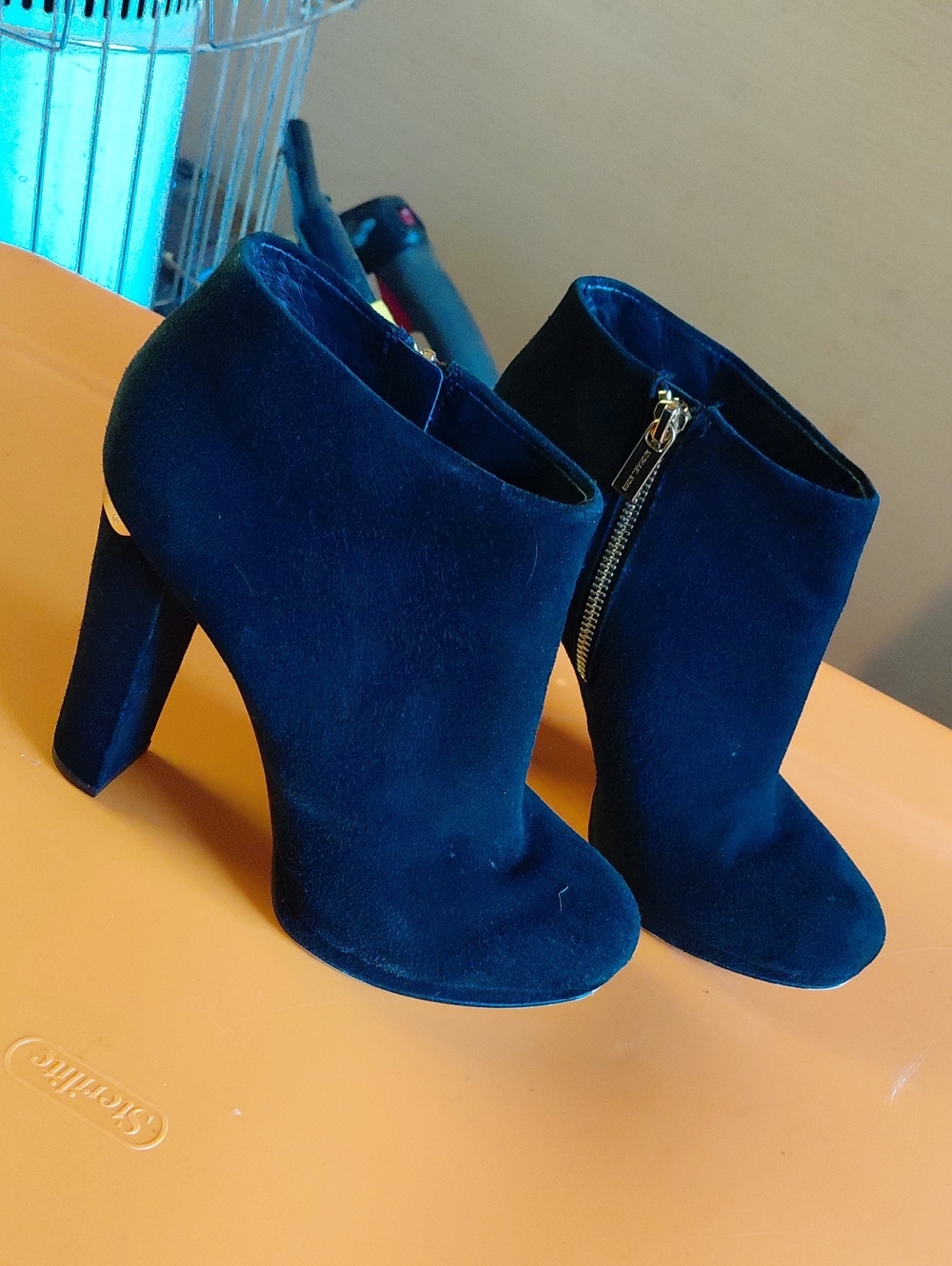 MICHAEL Michael Kors Black Suede High Heel Ankle Booties with Side Zip